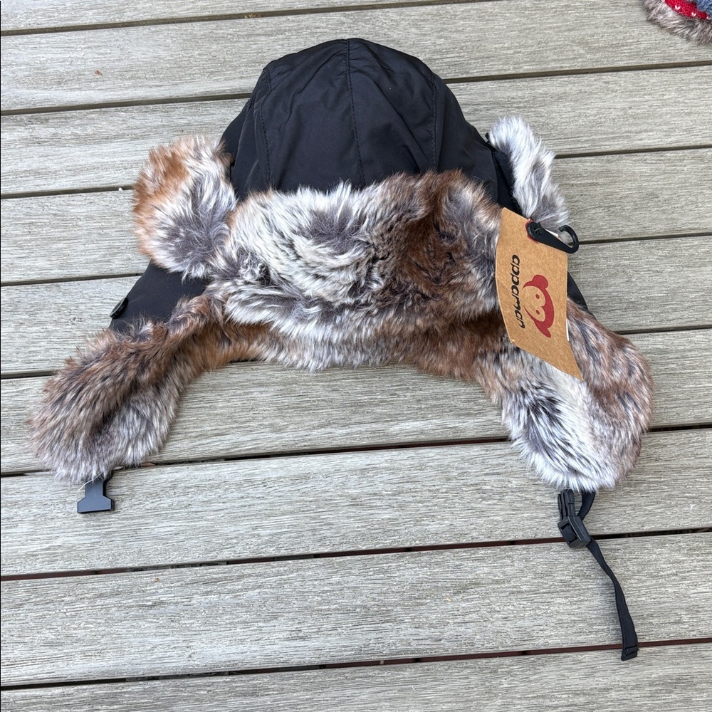 Kids: NWT Appaman Trapper Hat with Brown and Gray Faux Fur Trim